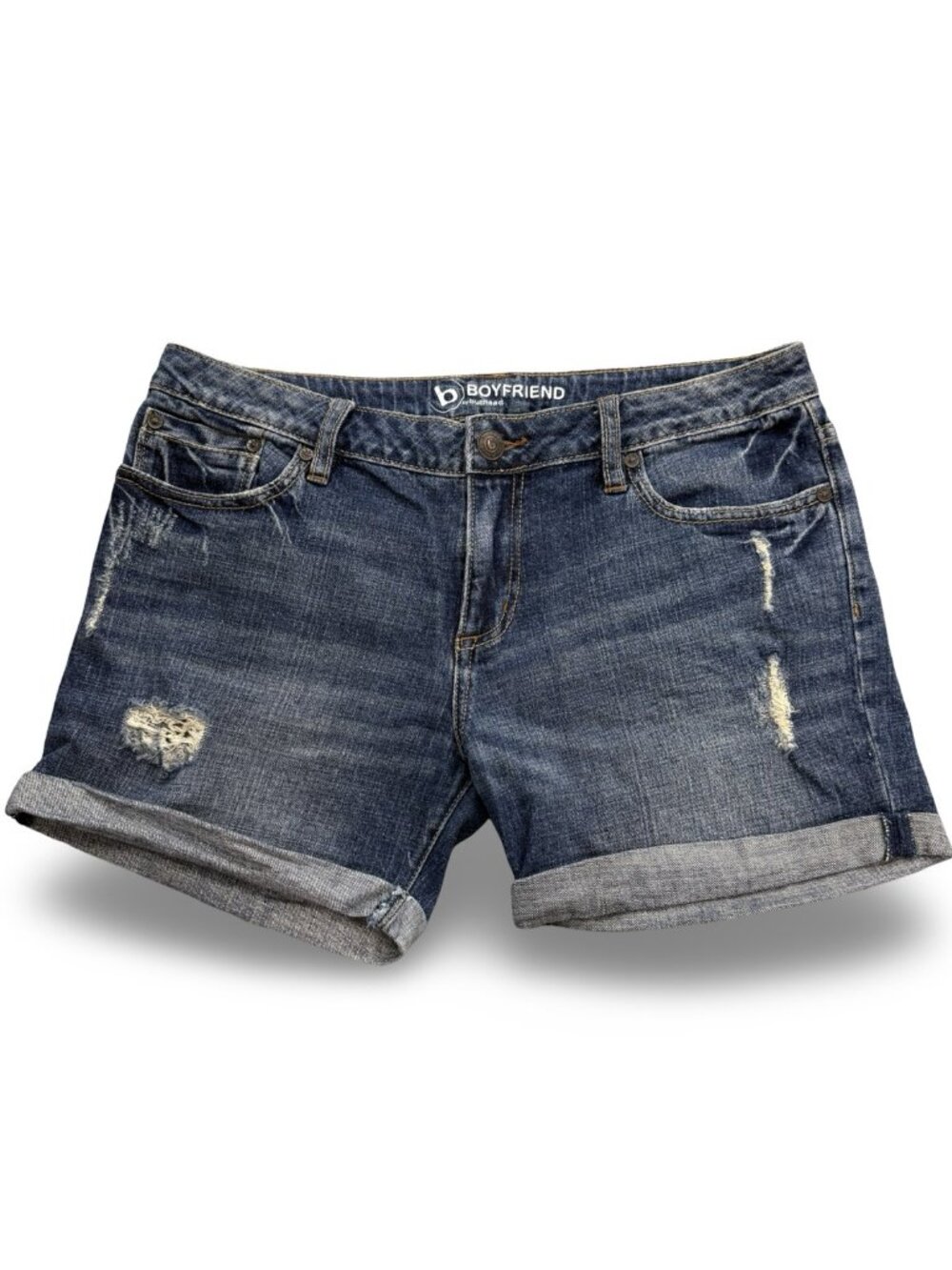 Bullhead Boyfriend Distressed Cuffed Jean Shorts Womens‎ 7 Blue Relaxed Denim